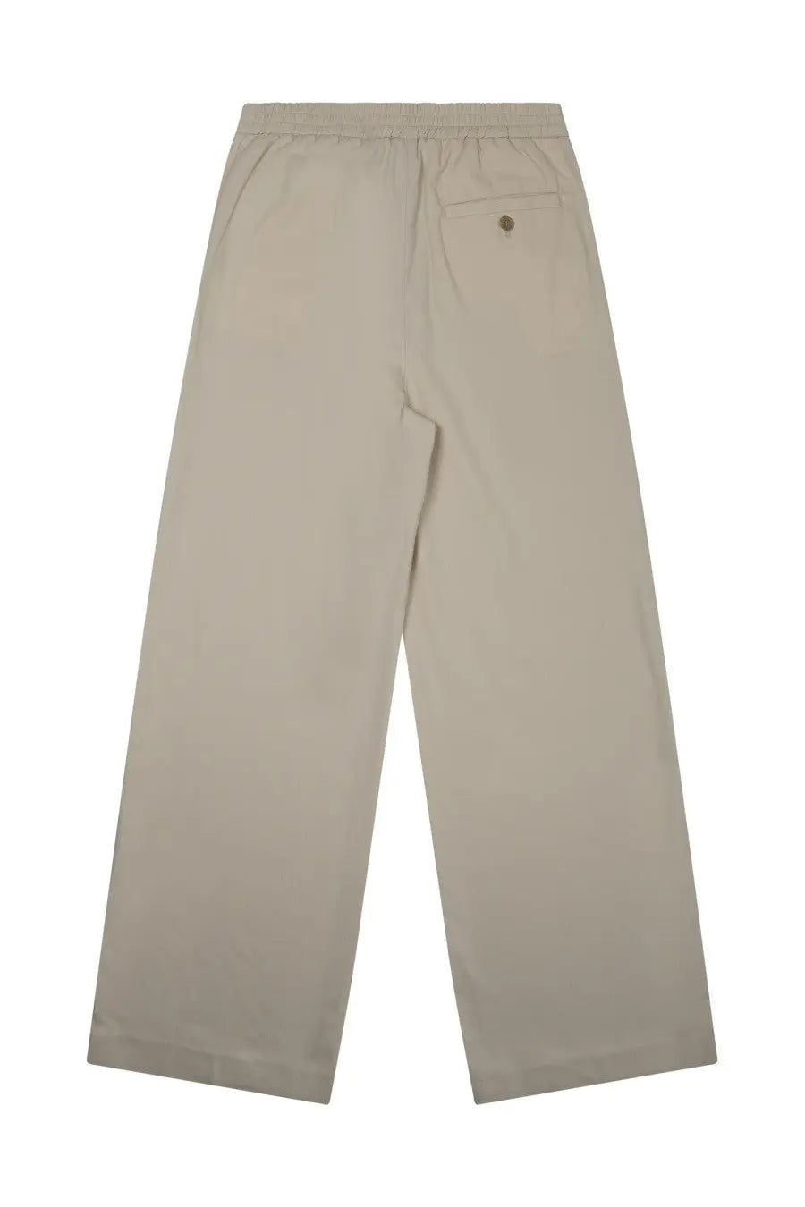 Department five women’s pantalone charm palazzo beige wide-leg trousers with elastic waistband and buttoned back pocket visible from back
