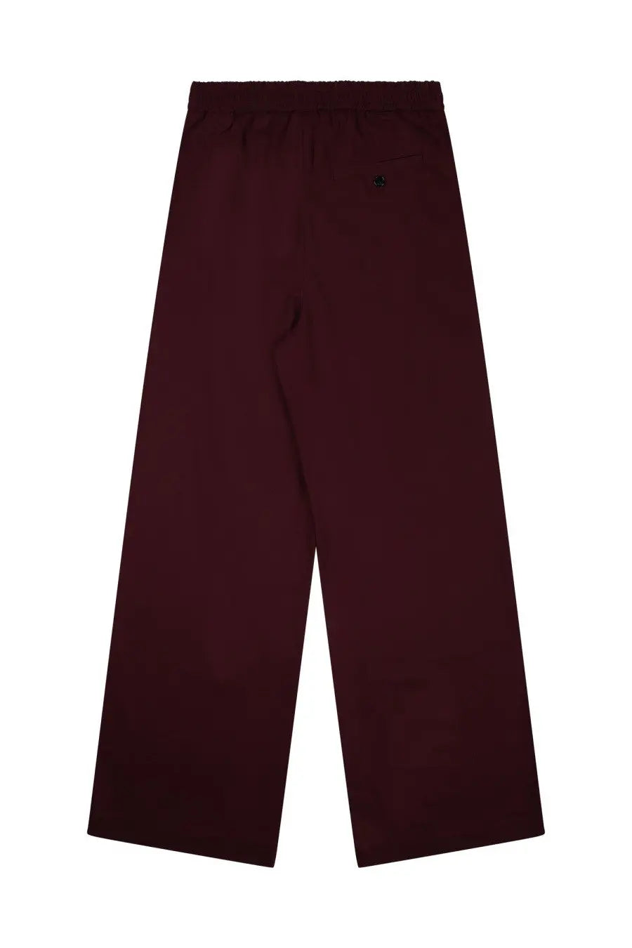 Back view of department five women’s red maroon wide-leg sweatpants with elastic waistband and black logo on pocket