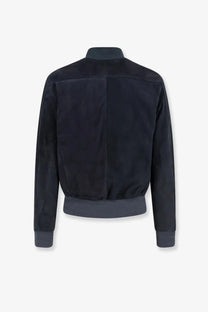 Dfour men’s suede bomber jacket in black with ribbed cuffs and waistband