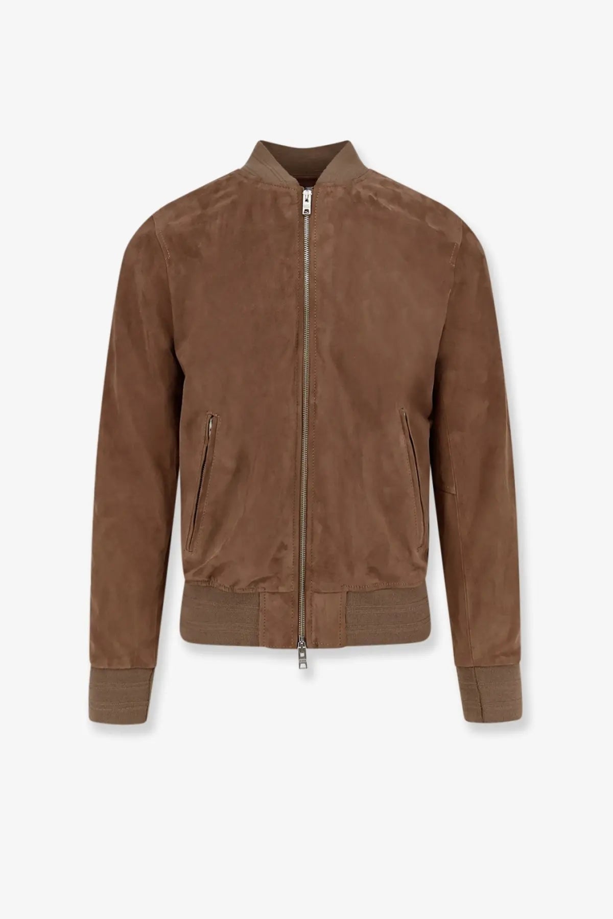 Dfour men’s suede jacket gold brown bomber style with full-length zipper and two side pockets