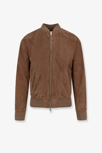 Dfour men’s suede jacket gold brown suede bomber jacket with full-length zipper and two side pockets