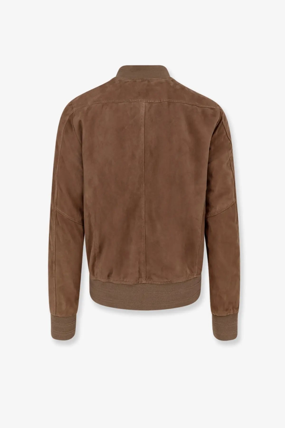 Dfour men’s suede bomber jacket in brown with ribbed cuffs and hem for a stylish casual look
