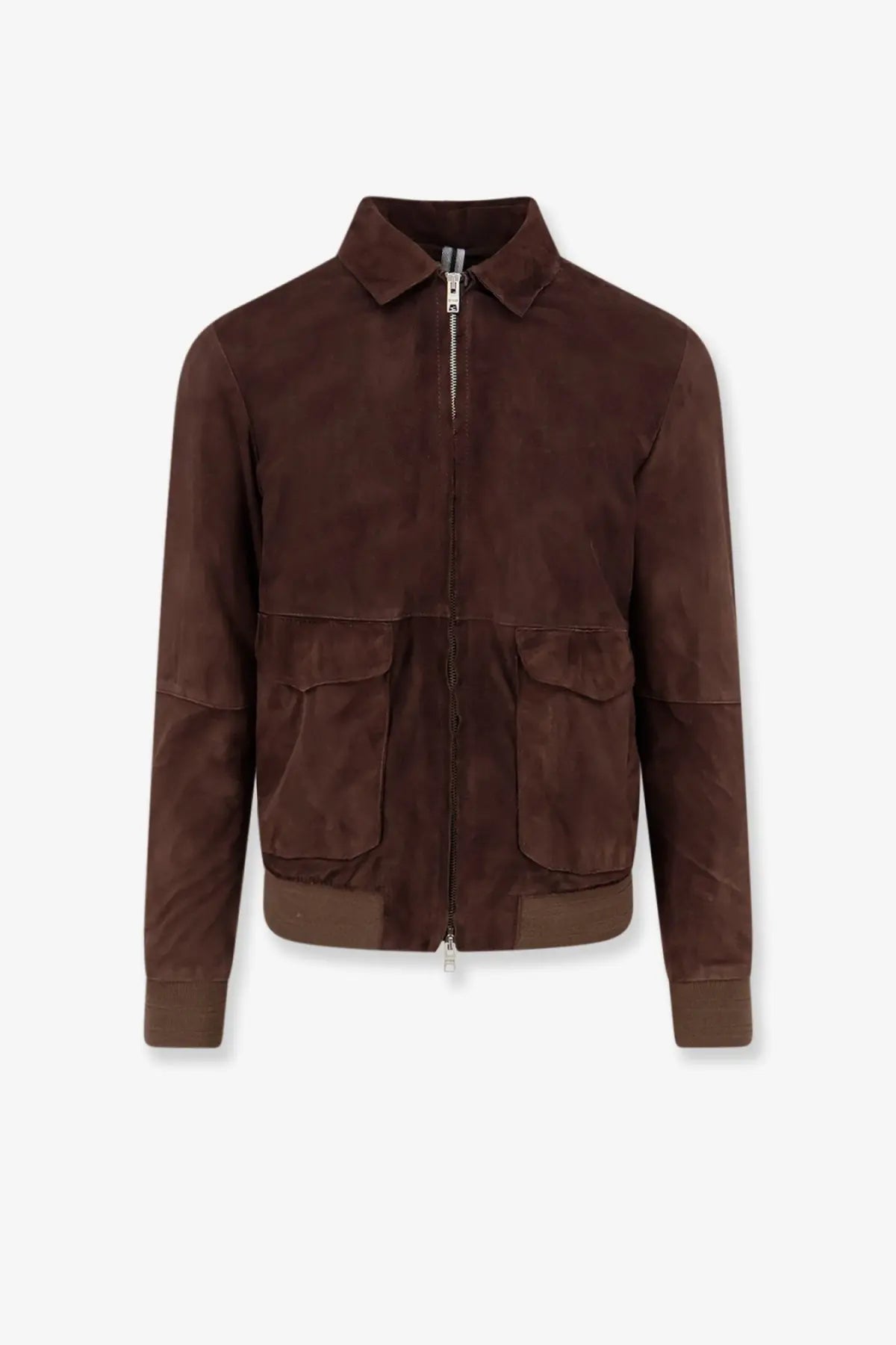 Dfour men’s suede jacket gold featuring a brown suede bomber style with two front pockets and a collar