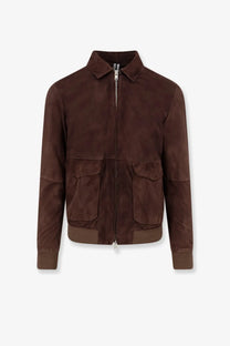 Dfour men’s suede jacket gold featuring a brown suede bomber style with two front pockets and a collar