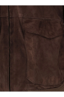 Dfour men’s suede jacket gold with brown suede material zipper and flap pocket front view