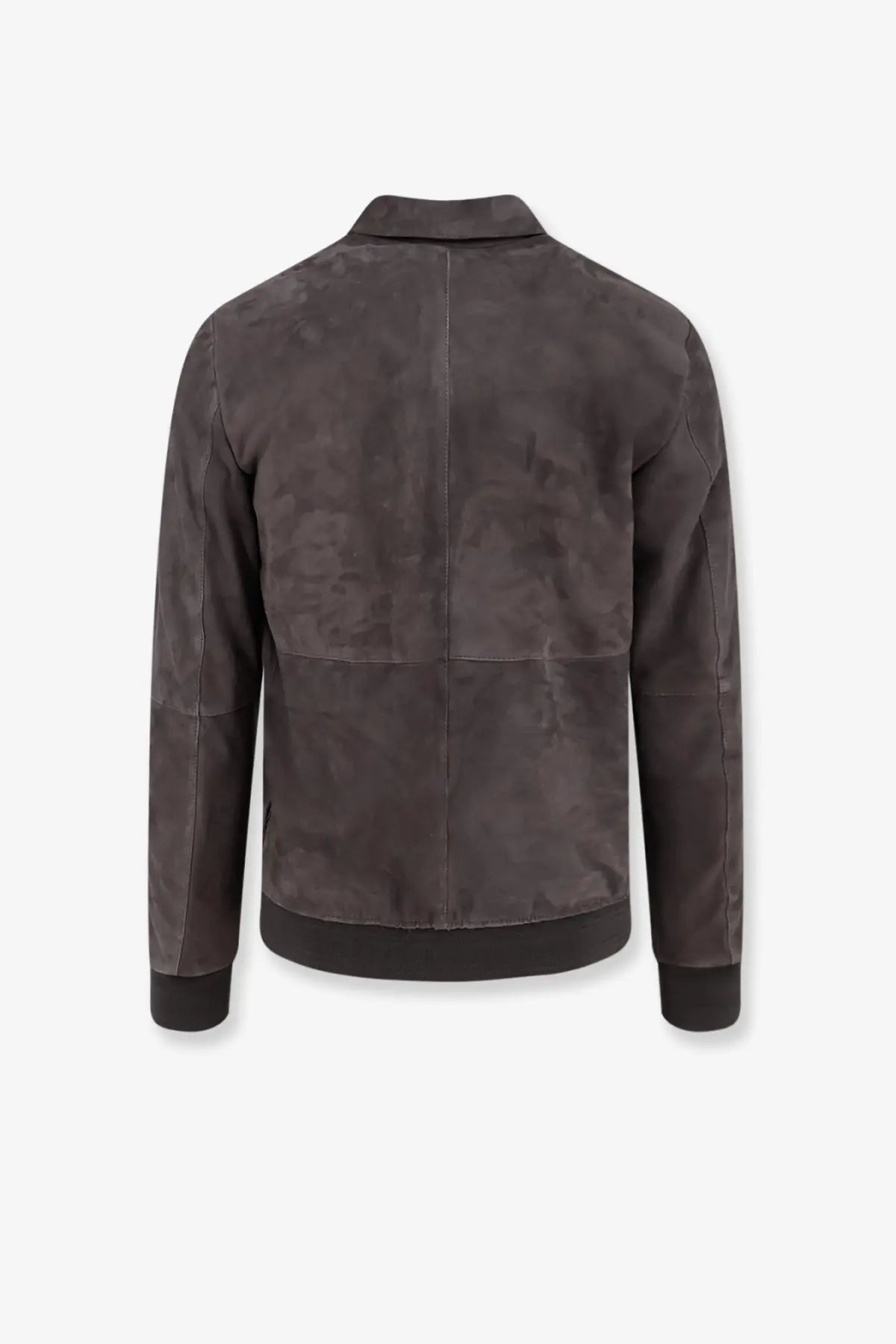 Dark gray suede bomber jacket with classic collar and ribbed cuffs from dfour men’s suede jacket piombo collection