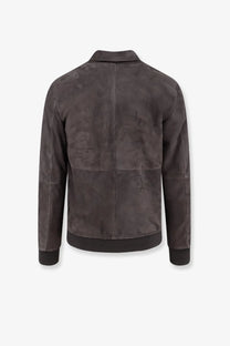Dark gray suede bomber jacket with classic collar and ribbed cuffs from dfour men’s suede jacket piombo collection