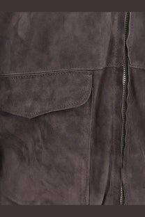 Dfour men’s dark gray suede jacket piombo with front zipper and stitched pocket for stylish casual wear
