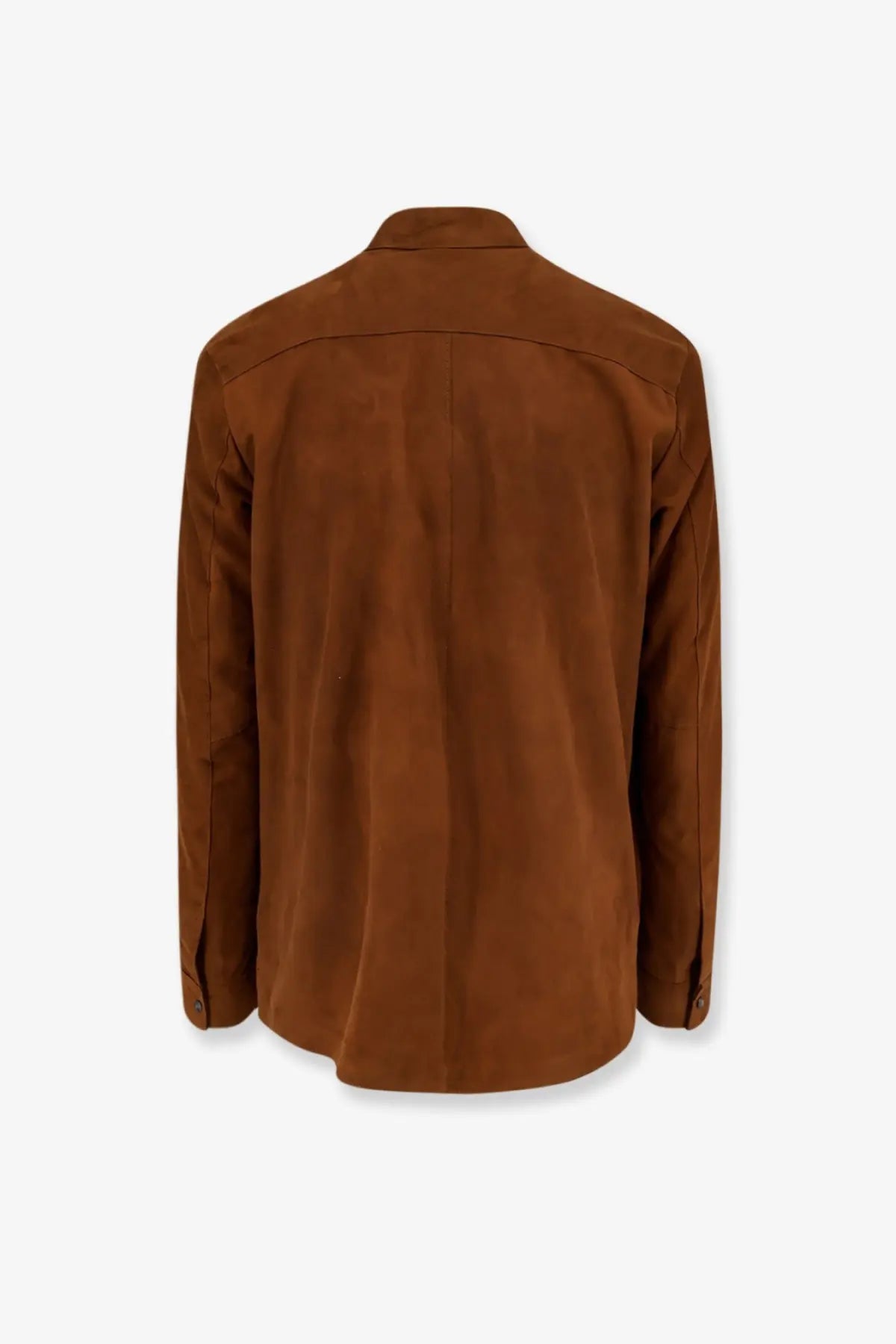Dfour men’s beige suede shirt with classic collar and long sleeves in brown suede material