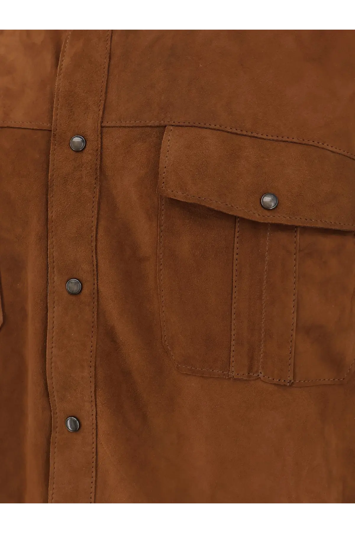 Dfour men’s beige suede shirt with silver-toned buttons and flap pocket in brown suede material