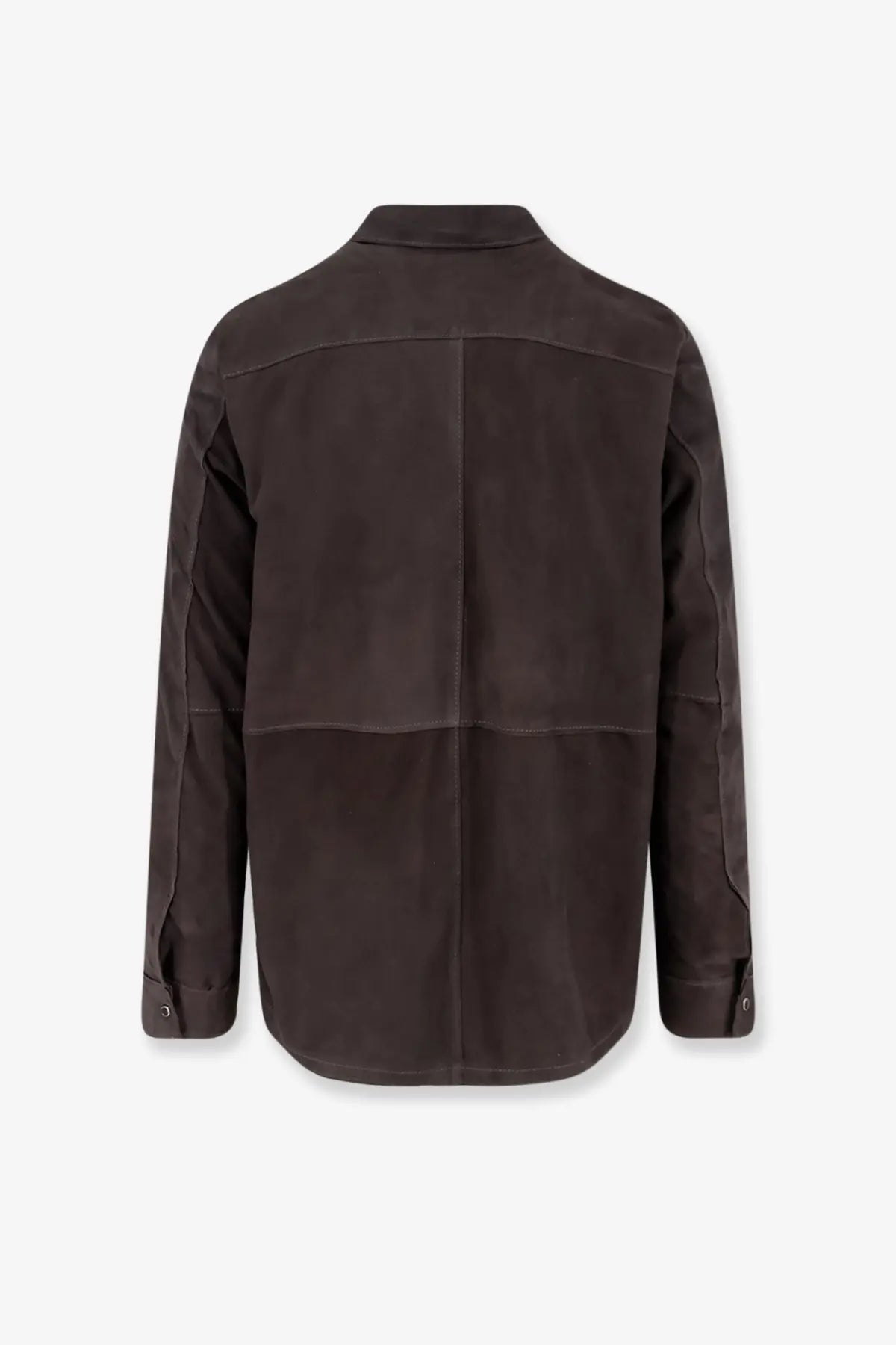 Dark brown suede jacket with classic collar and long sleeves from dfour mens suede shirt piombo collection