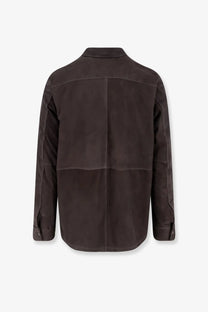 Dfour men’s suede shirt piombo dark brown suede jacket with classic collar and long sleeves