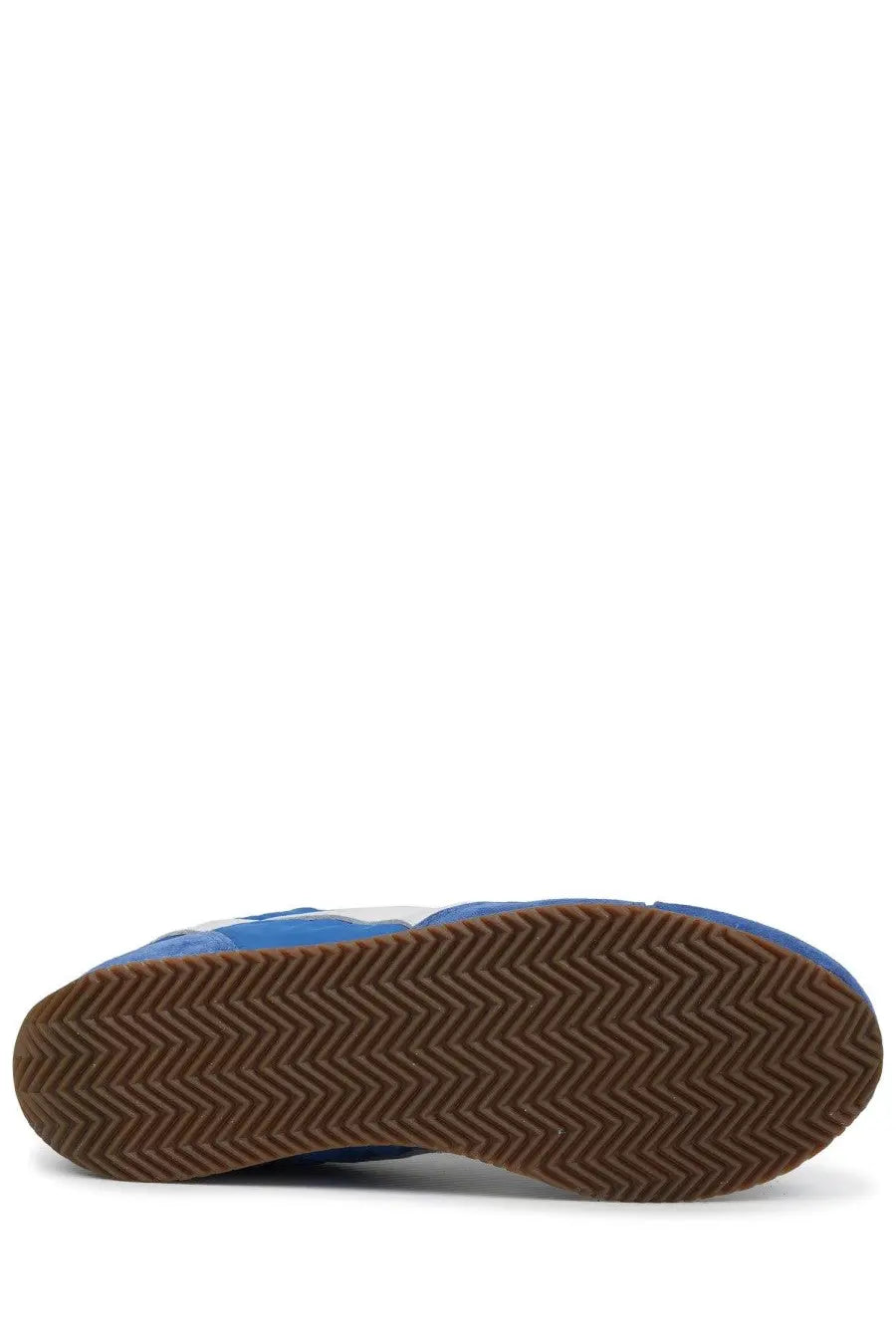 Diadora men’s sneaker equipe vela blue featuring blue and white upper with brown zigzag rubber sole