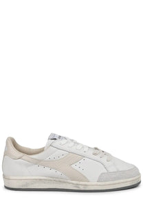 Diadora men’s sneaker prestige used white in white and beige with distressed rubber sole for casual wear