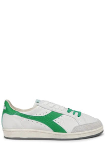 Diadora men’s sneaker prestige used white low-top sneaker with white and green suede accents and classic design