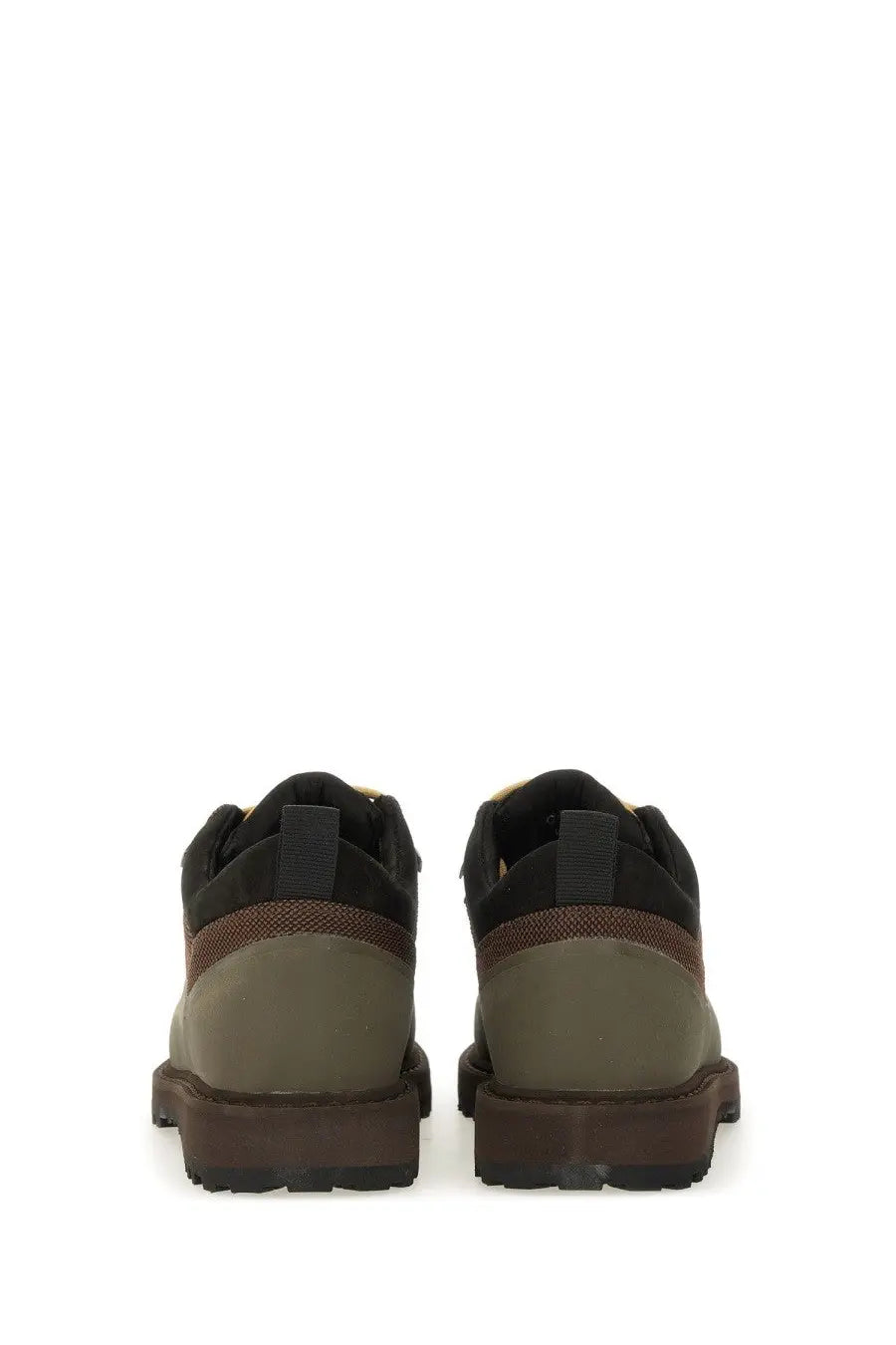 Diemme men’s low hiking shoe in olive green and black suede and mesh with brown rubber sole for outdoor use