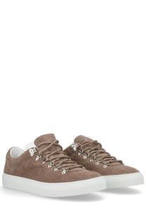 Diemme men’s Marostica low sneaker beige tan suede low-top shoe with silver eyelets and white rubber sole