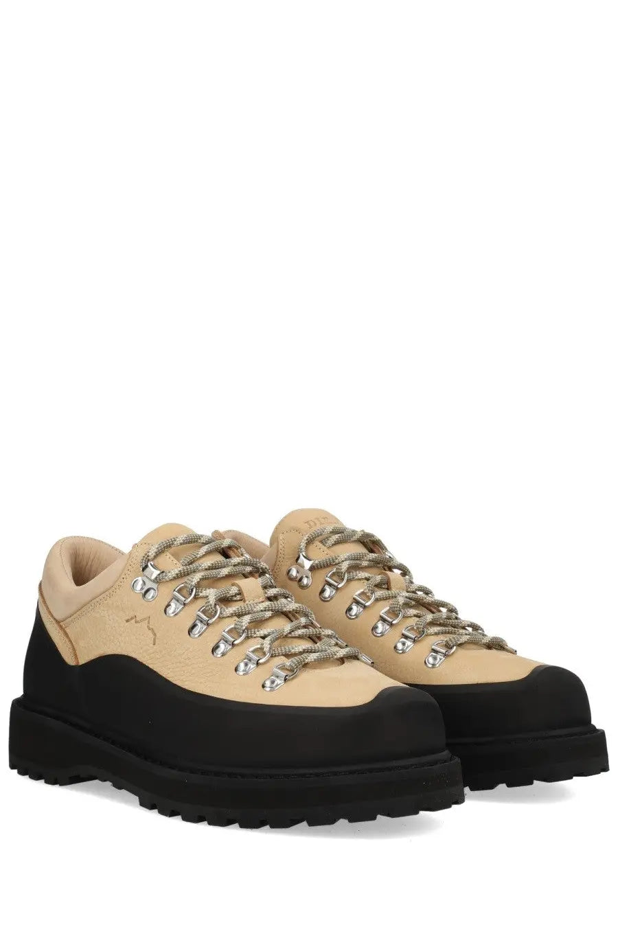 Diemme men’s Cornaro rubber low-top hiking sneakers in beige and black with silver metal eyelets and laces