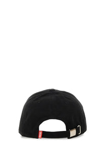 Diesel men’s black diesel baseball hat with red brand tag and silver metal buckle adjustable back closure