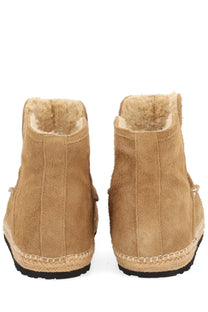 Diesel men’s boot Lukas Akb beige tan suede ankle boots with plush shearling lining and braided espadrille soles