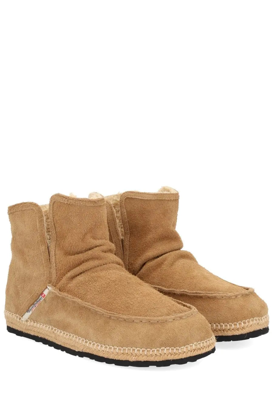 Diesel men’s boot lukas akb beige tan suede espadrille-style boots with plush interior and black rubber soles