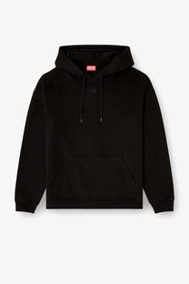 Diesel men’s boxt hood dco black cotton sweatshirt with subtle embroidered logo and red brand tag at the neckline
