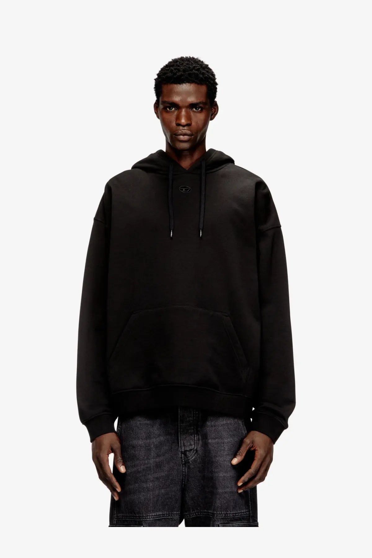 Diesel men’s boxt hood dco cotton sweatshirt black oversized hoodie with subtle embroidered logo and matching drawstrings