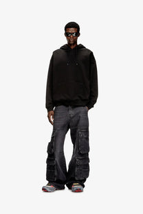 Diesel men’s boxt hood dco black cotton sweatshirt with oversized fit front pocket and drawstring hood
