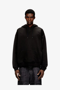 Diesel men’s boxt hood black oversized cotton sweatshirt with subtle embroidered logo and matching drawstrings