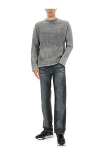 Diesel men’s Brutus jersey gray long-sleeved sweater with subtle textured pattern and ribbed crew neckline