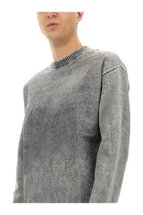 Diesel men’s Brutus jersey multicolor gray textured knit sweater with ribbed crew neck front view