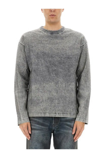 Diesel men’s Brutus jersey multicolor gray long-sleeved sweater with ribbed crew neck and subtle fading effect