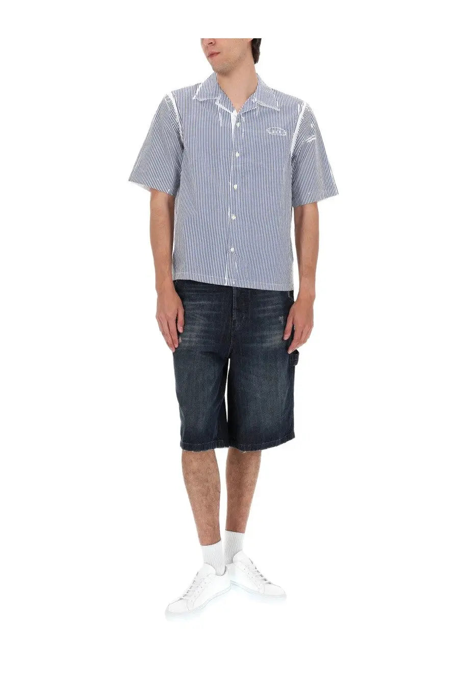 Diesel men’s camicia con multicolor short-sleeved button-up shirt with blue and white vertical stripes and collar