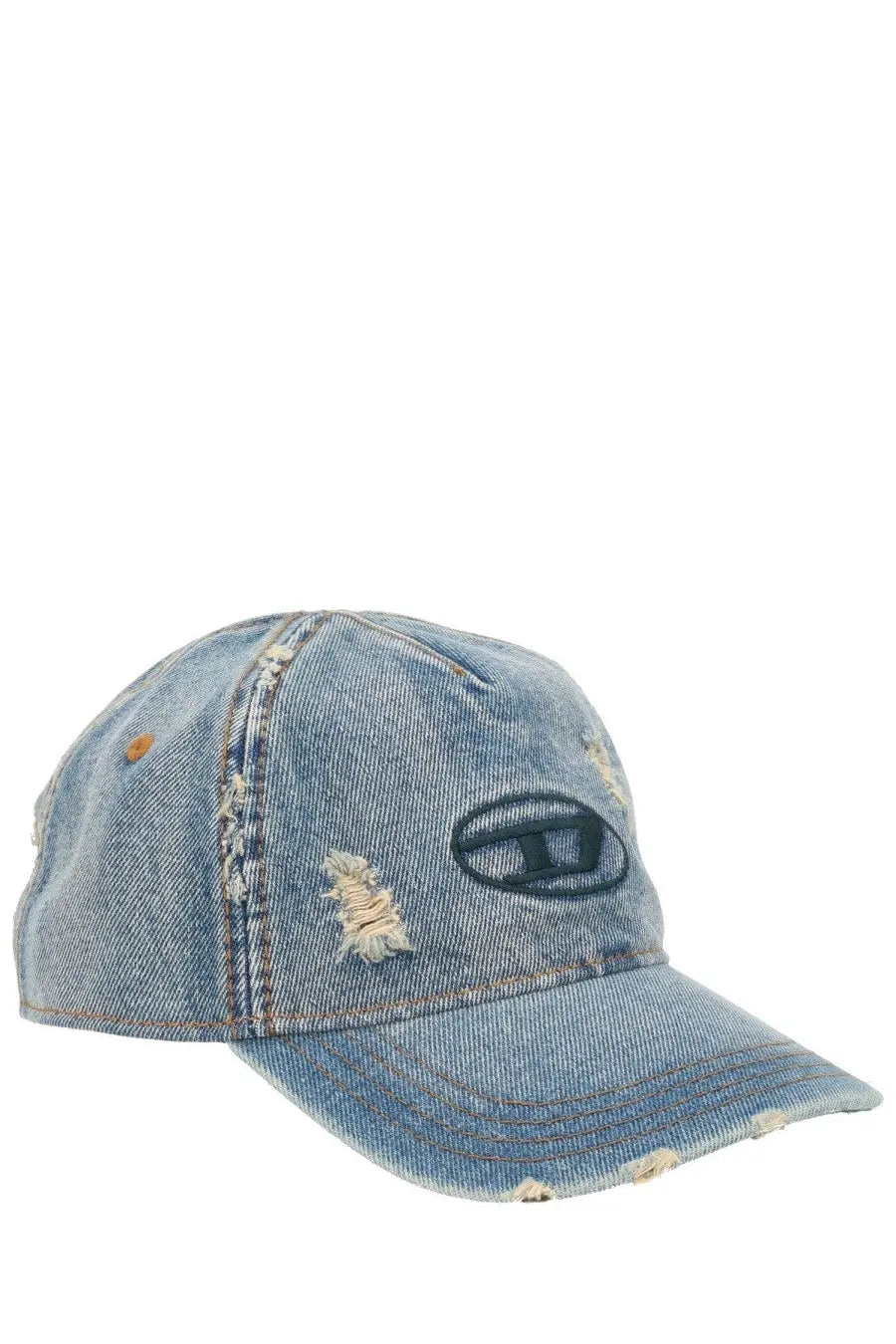 Distressed light blue denim baseball cap with black embroidered logo from diesel mens cappello da baseball enic blue