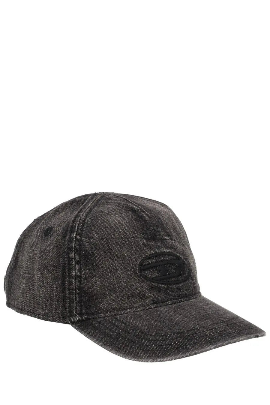 Diesel men’s cappello da baseball enic grey black denim cap with faded texture and embroidered oval logo on front