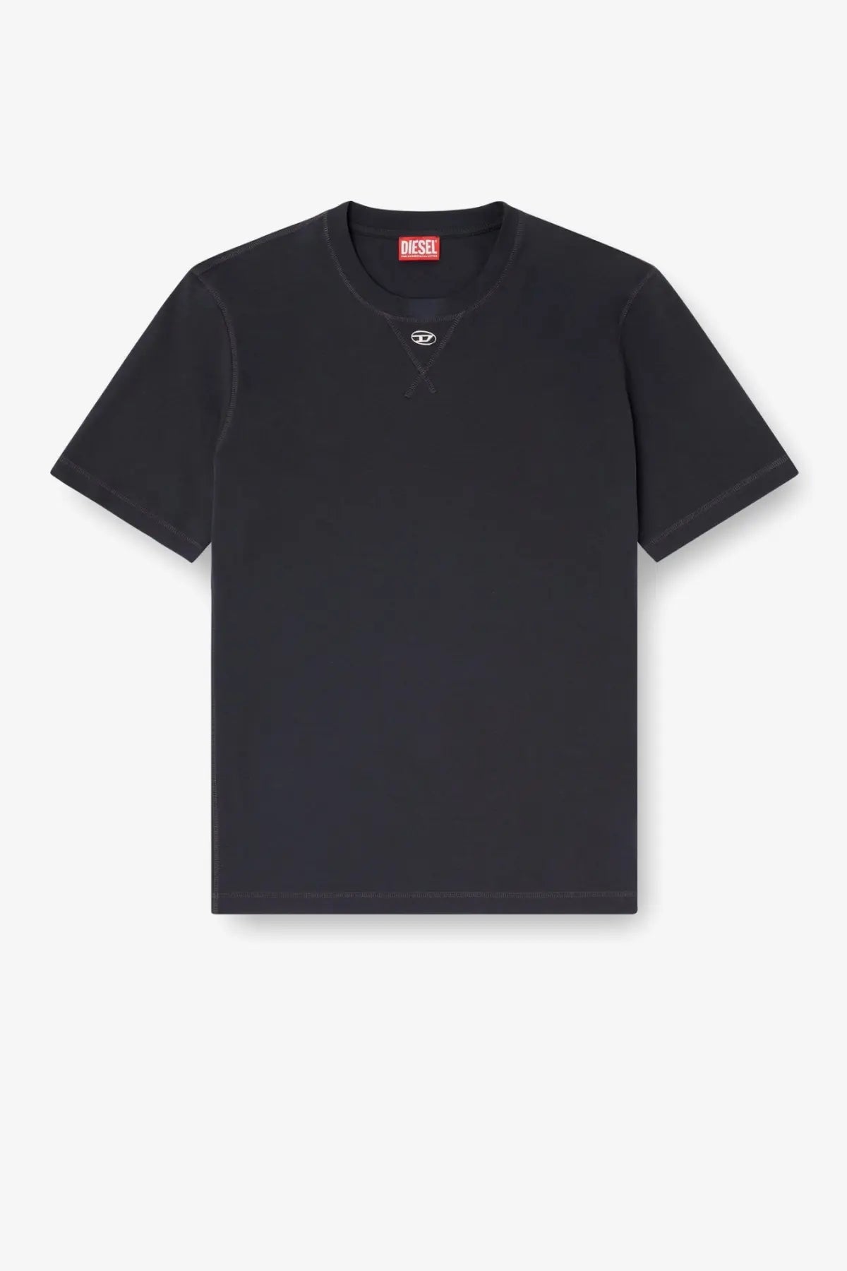 Diesel men’s cotton blend black t-shirt with subtle embroidered logo at the neckline