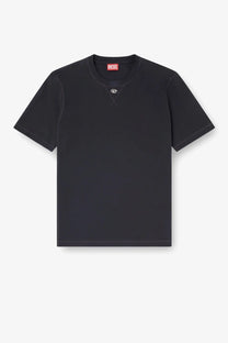 Diesel men’s black cotton blend t-shirt with a subtle embroidered logo at the neckline