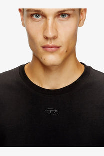 Diesel mens black cotton crew neck t shirt with embroidered black diesel logo on the chest