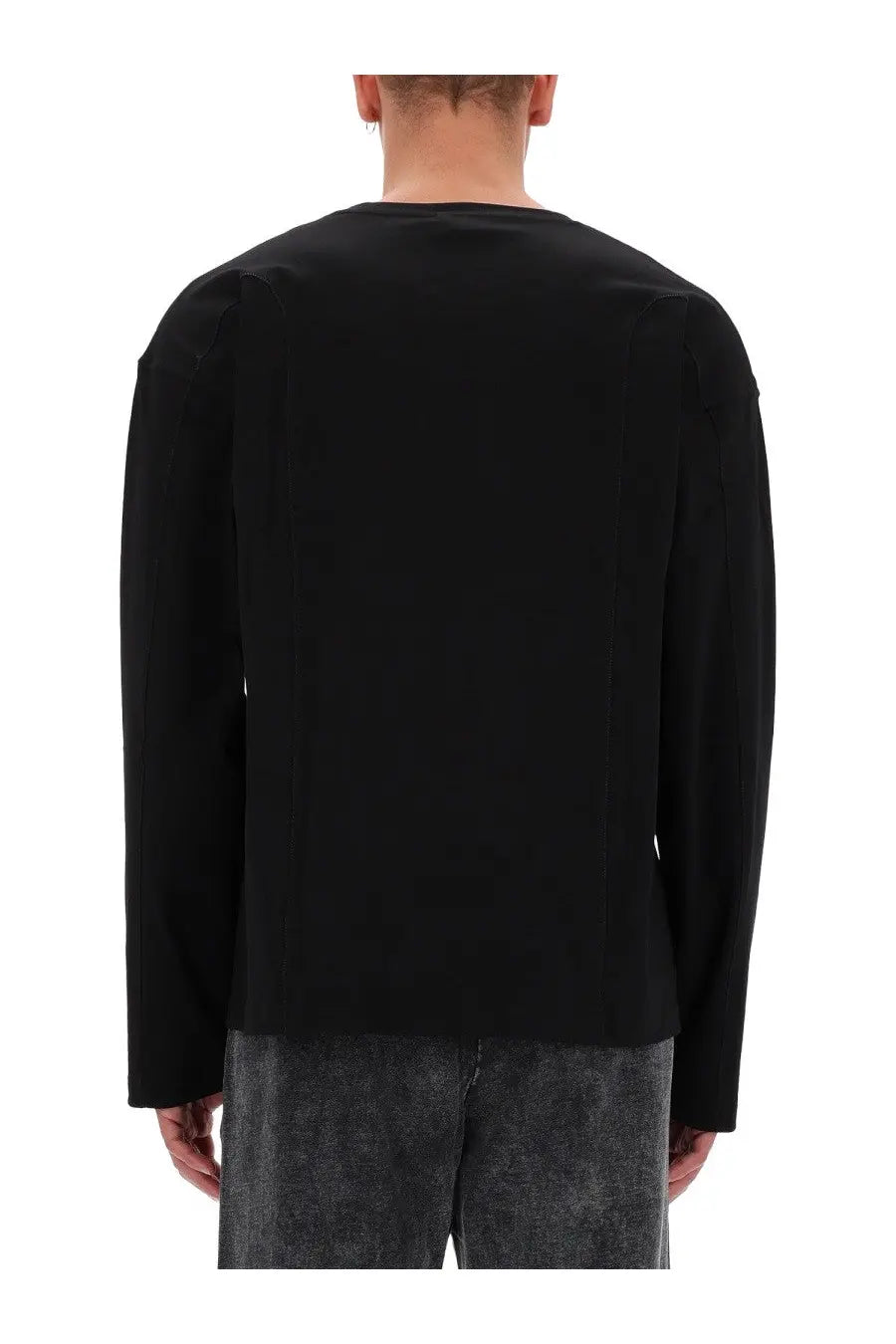 Diesel men’s black cotton long-sleeved crewneck top with smooth minimalist design