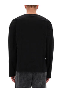Diesel men’s black cotton long-sleeved crewneck top with smooth minimalist design