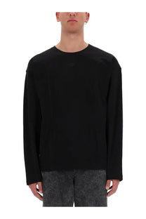 Diesel men’s black cotton long-sleeved crewneck sweatshirt with subtle textured shoulder panels