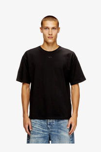 Diesel men’s black cotton short-sleeved crew neck t-shirt with a small embroidered logo on the chest