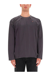 Diesel men’s cotton shirt grey with dark gray long sleeves subtle stitching and small red logo on the chest