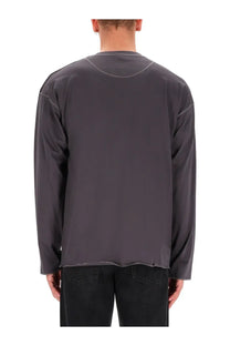 Diesel men’s dark gray cotton long-sleeved shirt with subtle contrasting stitching and a slightly frayed hem