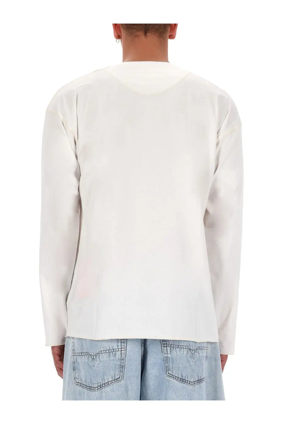 Diesel men’s white cotton long-sleeved shirt with a simple clean design and subtle fabric texture