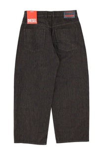 Diesel men’s enim jeans black dark-wash denim with relaxed wide-leg cut and classic back pockets shown from the back