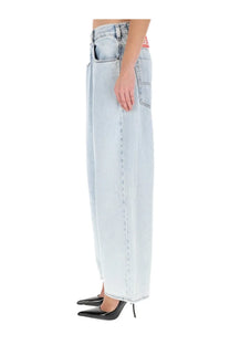 Diesel men’s light-wash denim wide-leg jeans with a high waist and classic front pockets in blue