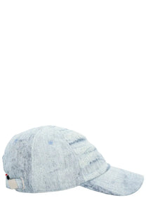 Diesel men’s feel baseball cap in light blue textured fabric with subtle faded pattern and small side logo