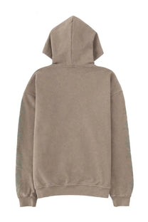 Beige oversized diesel men’s felpa con brown hoodie with subtle faded green pattern on the sleeves