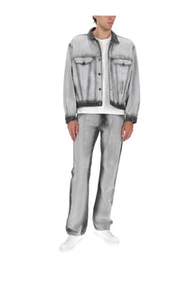 Diesel men’s giacca Denver Fsi grey gray distressed denim jacket with darkened cuffs and collar